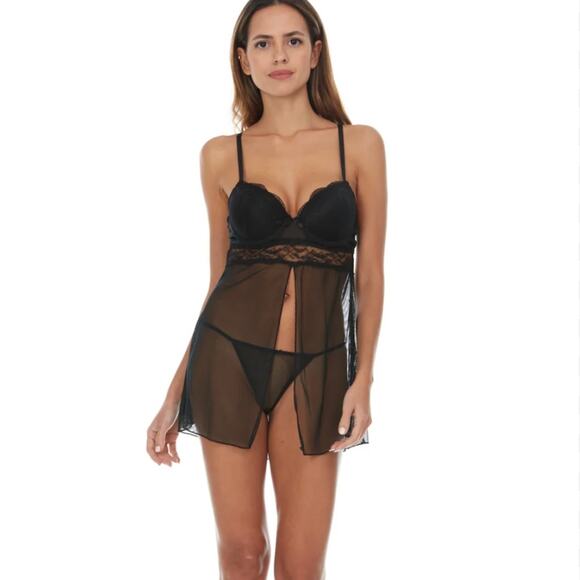 Flora by Flora Nikrooz Black 2-Piece Babydoll & Short Lingerie Set NWT Size L - Picture 1 of 13